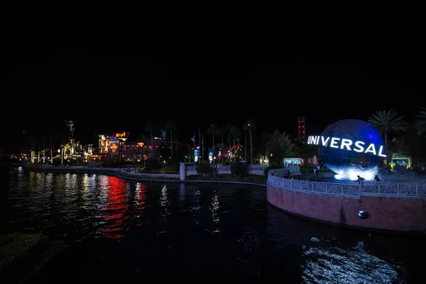 Orlando Usa March 2017 Famous Universal Globe Universal Studios Night — Stock Photo, Image