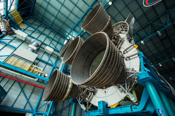 Apollo / Saturn V Center, Space hangar with rocket at Kennedy Space Center in Florida, USA