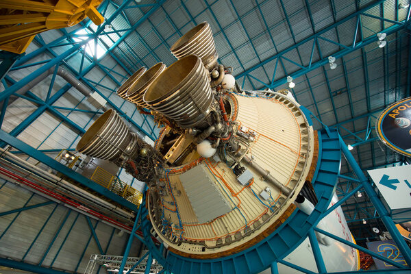 Apollo / Saturn V Center, Space hangar with rocket at Kennedy Space Center in Florida, USA