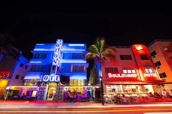 Vue Nuit Street Ocean Drive Bâtiment Art Déco Miami Beach — Photo