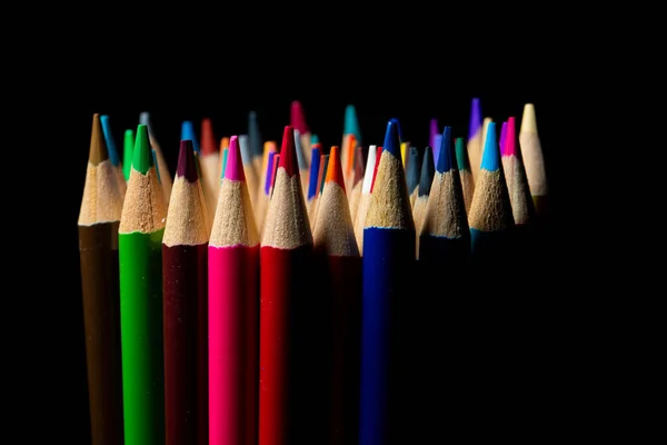 Colored Sharpened Pencils Black Background — Stock Photo, Image