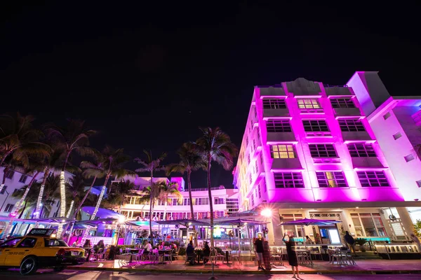 Nacht Ansicht Der Straße Ocean Drive Art Deco Gebäude Miami — Stockfoto