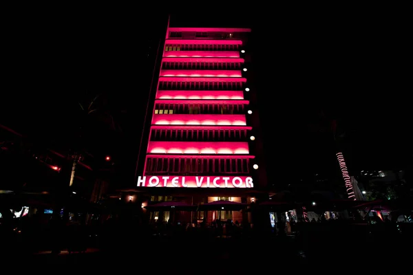 Vista Noturna Street Ocean Drive Art Deco Building Praia Miami — Fotografia de Stock