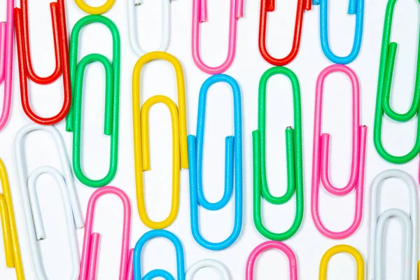 Colored Office Paper Clips Isolated White — Stock Photo, Image