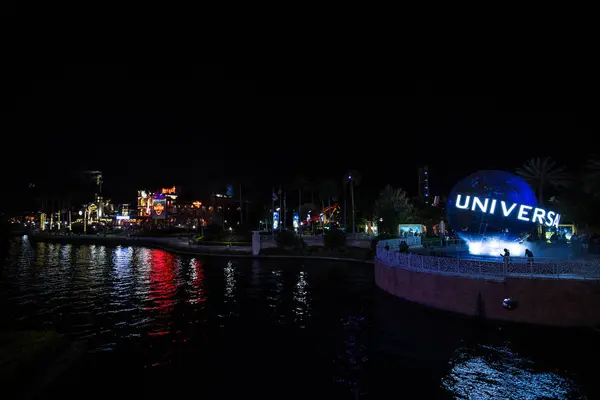 Orlando Usa Mars 2017 Berömda Universal Globe Universal Studios Natten — Stockfoto