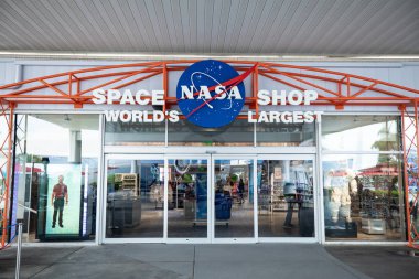 NASA işaret Kennedy Uzay Merkezi, Cape Canaveral, Florida, ABD