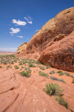 Kırmızı kayalar ve dağlar, Arches National Park, çöl vadi, Utah, ABD