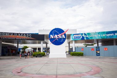 NASA işaret Kennedy Uzay Merkezi, Cape Canaveral, Florida, ABD