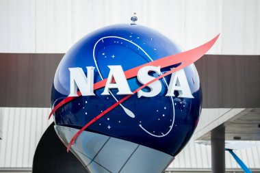 NASA işaret Kennedy Uzay Merkezi, Cape Canaveral, Florida, ABD