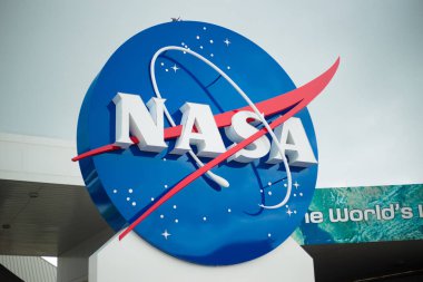 NASA işaret Kennedy Uzay Merkezi, Cape Canaveral, Florida, ABD