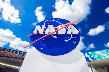 NASA işaret Kennedy Uzay Merkezi, Cape Canaveral, Florida, ABD