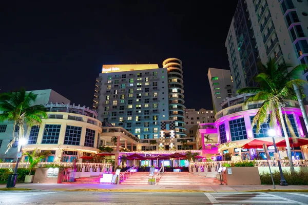 Noční Pohled Ulici Street Ocean Art Deco Building Miami Beach — Stock fotografie