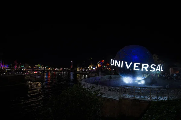 Orlando Usa March 2017 Famous Universal Globe Universal Studios Night — Stock Photo, Image