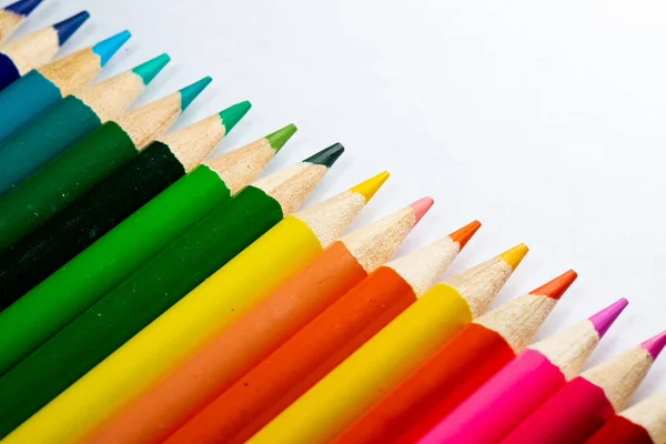 Close Colored Sharpened Pencils Isolated White — Stock Photo, Image