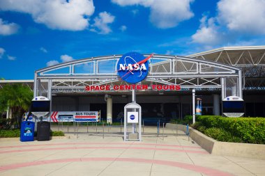 NASA işaret Kennedy Uzay Merkezi, Cape Canaveral, Florida, ABD