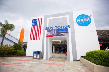 NASA işaret Kennedy Uzay Merkezi, Cape Canaveral, Florida, ABD