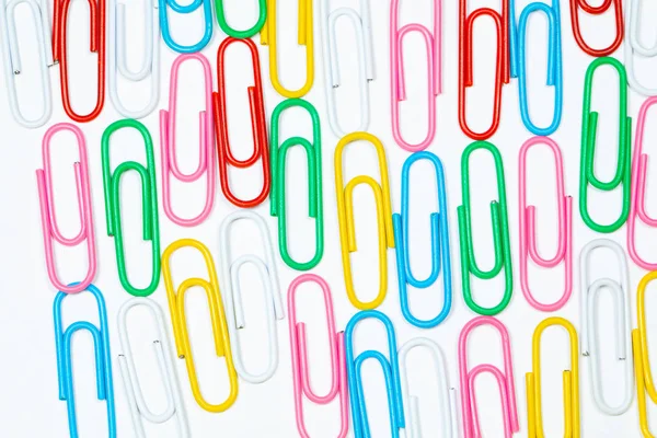 Colored Office Paper Clips Isolated White — Stock Photo, Image