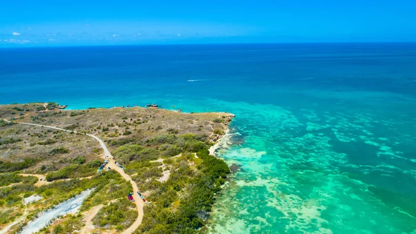 Widok Lotu Ptaka Plażę Playa Sucia Słone Jeziora Punta Jaguey — Zdjęcie stockowe