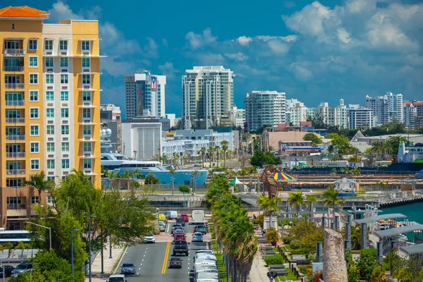 Vista Aerea Auto Sulle Strade Del Centro Storico San Juan — Foto Stock