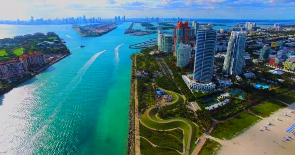 Αεροφωτογραφία Του South Beach Miami Beach Φλόριντα Ηπα — Αρχείο Βίντεο