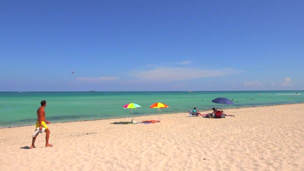 Insanlar Atlantik Okyanusu Miami Plaj South Beach Florida Sahilde Istirahat — Stok video