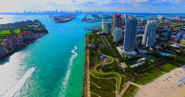 Αεροφωτογραφία Του South Beach Miami Beach Φλόριντα Ηπα — Αρχείο Βίντεο