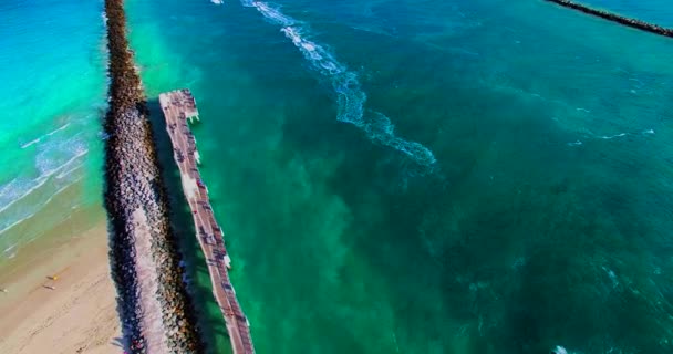 Aerial View Boats Entering Atlantic Ocean Miami Port Florida Usa — Stock Video