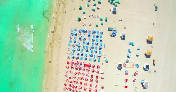 Luftaufnahme Von Sonnenschirmen Und Menschen Südstrand Miami Beach Florida Usa — Stockvideo