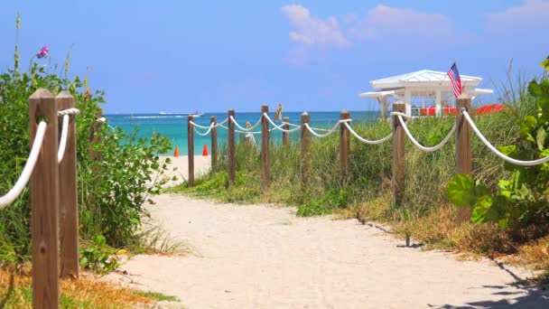 Camino Playa Cielo Azul Océano Atlántico Fondo Miami Beach South — Vídeo de stock