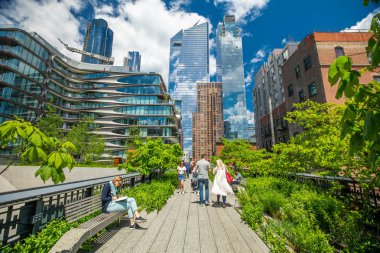 USA. NEW YORK. MANHATTAN. JUNE 2019: High Line park with architectural buildings clipart