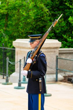 Abd. Washington Washington'da. Haziran 2019: Arlington ulusal mezarlığında Meçhul Asker mezarı yakınında nöbet değişimi