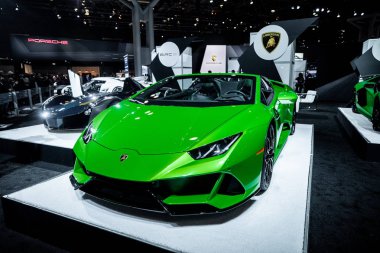 Abd. New York'ta. Manhattan. Haziran 2019: Otomobil show lüks ve egzotik spor arabalar