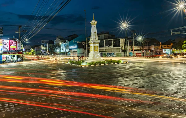 Yogyakarta Indonesien Oktober 2018 Nächtlicher Verkehr Von Tugu Jogja Oder — Stockfoto