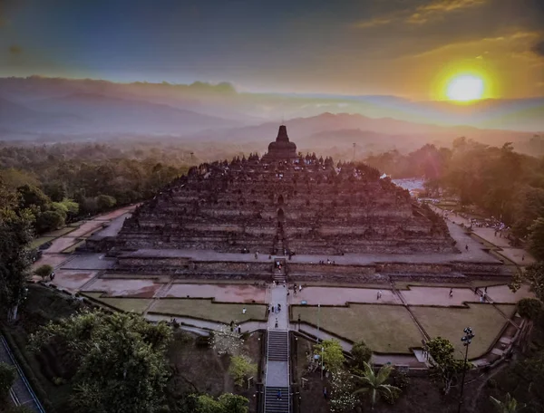 Borobudur Templo Tiro Aéreo Puesta Del Sol —  Fotos de Stock
