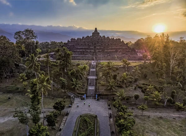 Borobudur Templo Puesta Del Sol Fotografía Aérea —  Fotos de Stock