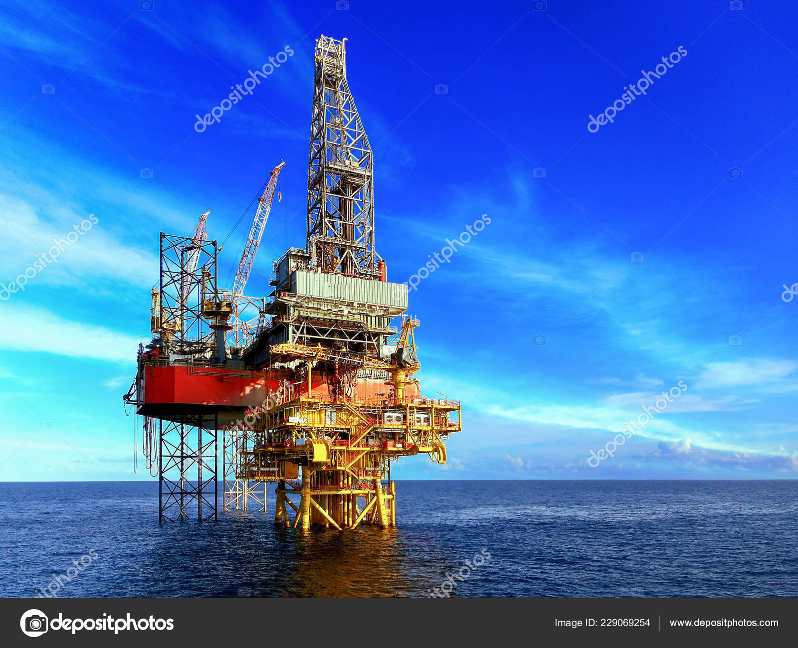 Offshore Drilling Rig Beautiful Blue Sky Background Stock Photo by ...