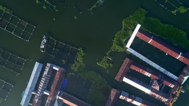 Imágenes Aéreas Lado Del Lago Con Pueblo Flotante Agua Verde — Vídeo de stock