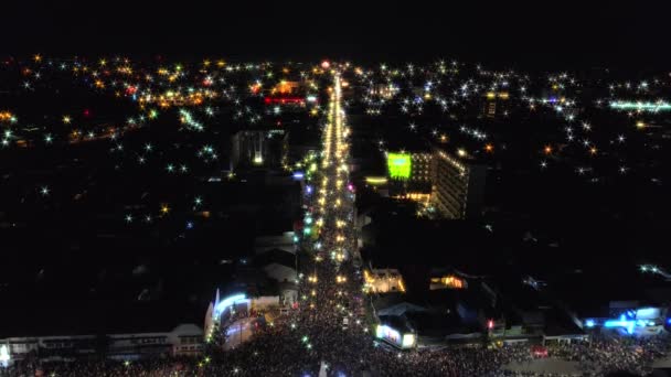 Hermosa Vista Aérea Imágenes Luz Ciudad Yogyakarta Noche Durante Celebración — Vídeo de stock
