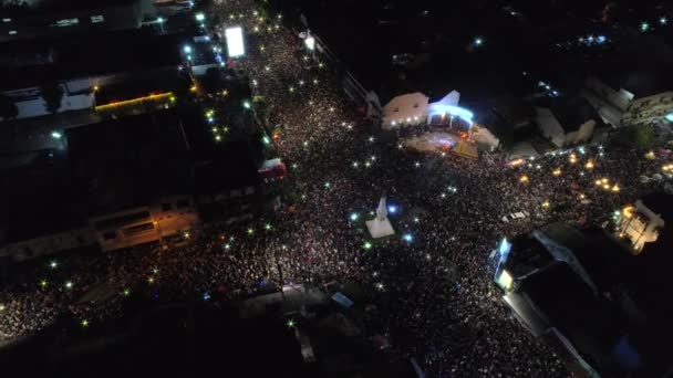 Vue Aérienne Foule Autour Monument Yogyakarta Tugu Jogja Pendant Célébration — Video