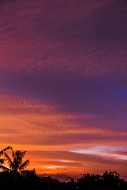 Portre biçiminde güzel bulutlu gün batımı altın gökyüzü arka plan yüksek çözünürlüklü resim