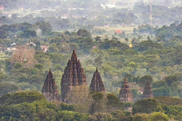 Magnífica Vista Aérea Del Templo Prambanan Desde Las Colinas Del —  Fotos de Stock