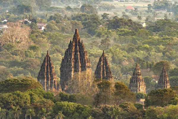Magnífica Hermosa Vista Aérea Del Templo Prambanan Desde Famoso Más —  Fotos de Stock