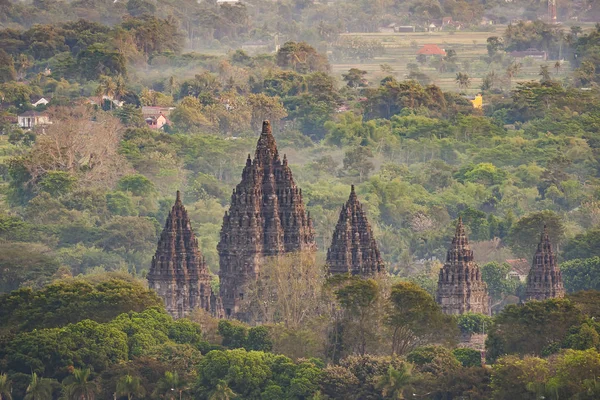 Magnífica Vista Aérea Del Templo Prambanan Famoso Más Hermoso Templo —  Fotos de Stock
