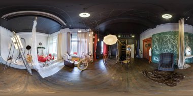 Grodno, Belarus - 20 Kasım: Tam 360 equirectangular küresel panorama Teplo Photo Studio. Grodno, Belarus. 20 Kasım 2016