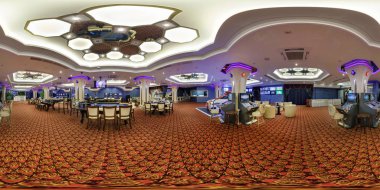 Minsk, Beyaz Rusya - 25 Temmuz 2014: Tam 360 derece panorama interier Lüks Casino ayar küresel projeksiyon equirectangular