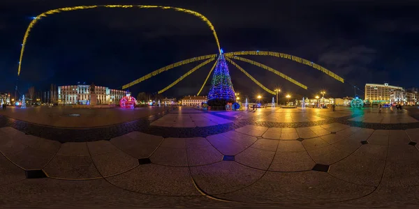 Grodno Białoruś Grudnia Pełne 360 Stopni Panorama Placu Lenina Noc — Zdjęcie stockowe