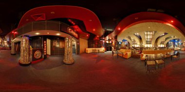 Minsk, Beyaz Rusya - 27 Ocak 2012: Tam 360 derece panorama interier lüks Kırmızı Casino Global eşit uzaklıkta küresel projeksiyon equirectangular