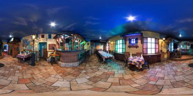 GRODNO, BELARUS - OCTOBER 16, 2011: full 360 degree panorama in equirectangular spherical projection in vintage style cafe, VR content clipart
