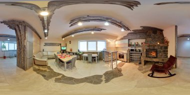 Minsk, Beyaz Rusya - 11 Eylül 2012: Tam 360 panorama interier modern loft mutfak oda içinde küresel eşit uzaklıkta projeksiyon equirectangular