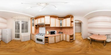 Grodno, Belarus - 19 Aralık 2012: Tam 360 panorama equirectangular küresel eşit uzaklıkta projeksiyon interier modern loft mutfak odasında açık renk